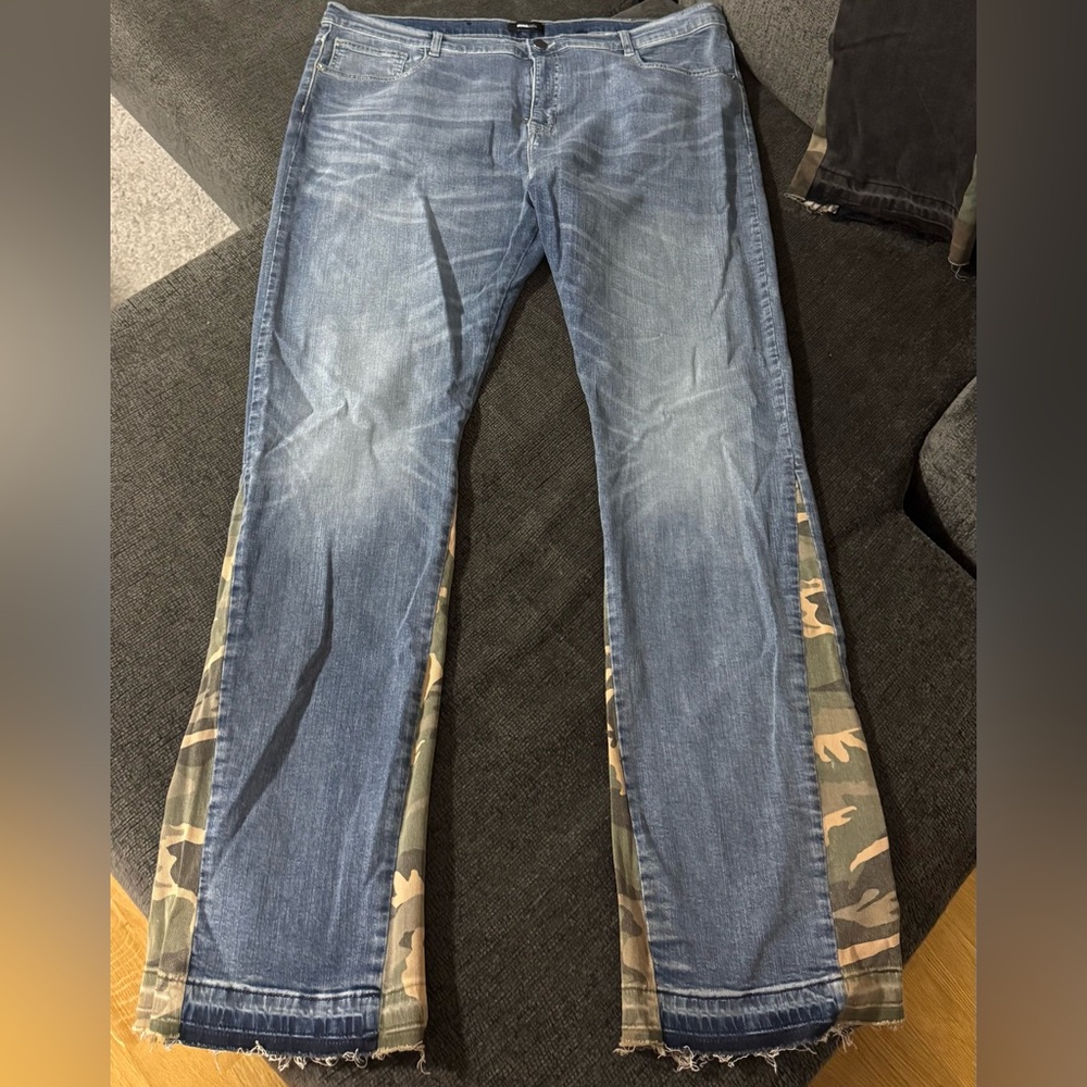 Fashion Nova Men's Bring me Back Flare Light Blue Jeans with Camouflage Accents